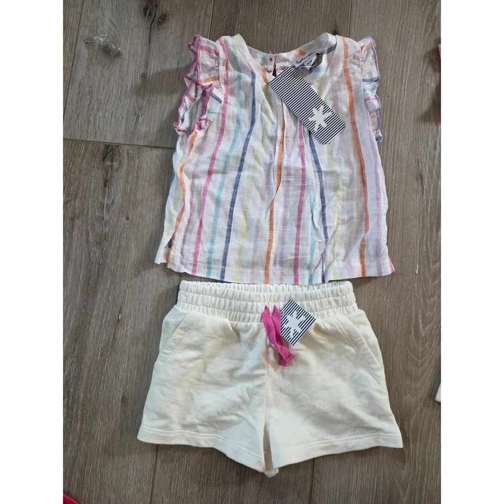 NWT Splendid Lot Set Short Sleeve Shirt + Shorts Outfit Baby Infant Girls 6-12m